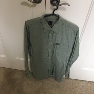 Vintage Y2K Mossimo Long-Sleeve Button-Up Shirt - Green and off white gingham